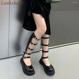 Boots Round Toe Flat Sole Women Fashion Solid Black White Spring Buckle Strap Summer Sexy Shoes 2024 Arrivals