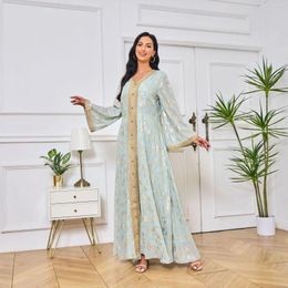 Ethnic Clothing Middle East Dubai Evening Dress Muslim Costume Bottom Grab Flower Stamped Fashion Style Robe