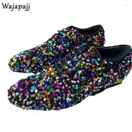 Casual Shoes Bling Colorful Sequine Men's Loafer Round Toe Lace Up Low Heel Spring Autumn Male Slip On Party Wedding Show Single