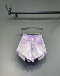 Jeans Shorts Purple Vintag Hight Waist Cuffs Summer Women Casual DM00183531277589280