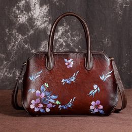 Bag One Shoulder Lady's 2024 Retro Top Leather Casual Hand Painted European And American Handbag