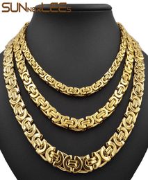 Fashion Jewellery Stainless Steel Necklace 6mm 8mm 11mm Box Byzantine Link Chain Gold Colour For Mens Womens SC07 N2323908