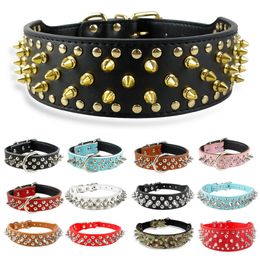 Spiked Studded Leather Dog Collar For Small Medium Dogs Bulldog Adjustable AntiBite Puppy Neck Strap Collars Pet Accessories 240508