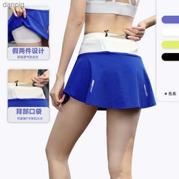 Skirts Fashions Colour Clash Devise Tennis Skirts Women False Two Piece Casual Short Skirt Outdoor Badminton Running Sportswear Y240508