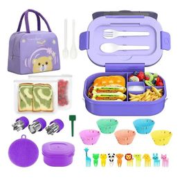 27Pcs Lunch Box 1300ml Microwave Food Container Bento Storage Bag Sauce Spoon Fruit Fork For Kids Adults Picnic Thermos 240422