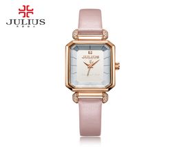 Julius Pink Watches For Women Leather Strap Rectangle Relojes Mujer With Rhinestone 2017 Winter New Arrivals Relogio Hour JA9518430087