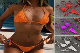 Sexy Women Bikini Set Swimsuit Solid Ring Decoration G String Bathing Suit Micro Bikinis Push Up Beachwear Bodysuit Swimwear4264806