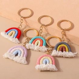 Decorative Figurines Rainbow Crochet Keychain Knitted Hanging Pendant Handbag Decor Hand Woven Keychains Gift For Kids Tassels