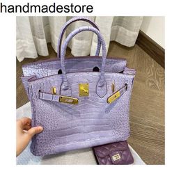 Bychance 2024 Bag BK Early Platinum Spring Head Layer Cowhide Fragrant Taro Purple Crocodile Pattern Single Shoulder Crossbody Handmade Genuine Leather