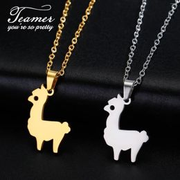 Pendant Necklaces Teamer Cute Alpaca Stainless Steel Necklace For Women Gold Color Animal Choker Neck Chain Jewelry Valentine's Day Gifts