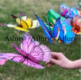 Decorations 22cm Double Layer Simulation Butterflies With Pole Gardening Yak Park Outdoor Craft On Stick Tourist Attractions Decorative