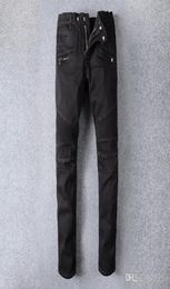 Mens Fold Skinny Black Jeans Fashion Designer Pleated Panelled Zipper Slim Fit Motorcycle Biker Hip Hop Denim Pants 9643080246