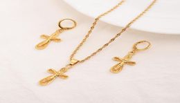 Jesus Pendant Necklaces Earrings 18 k Fine Yellow Gold Filled Egyptian Sets Women Egypt Hieroglyphs Charm Jewelry2271411