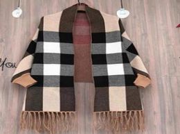 Autumnwinter warm cashmere scarf women with sleeves dual cape capa Pashmina tassel heavy coat khaki plaid8462440