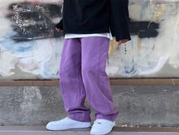 Japanese Men Jeans Fashion Purple Green Loose Straight Vintage Casual Streetwear Skateboard Dance Denim Cargo Baggy Pants 2111089227587