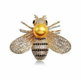 New Fashion Men Women Suit Dress Brooch Pin YellowWhite Gold Plated CZ Bee Brooch for Men Women for Party Wedding NL6254886653