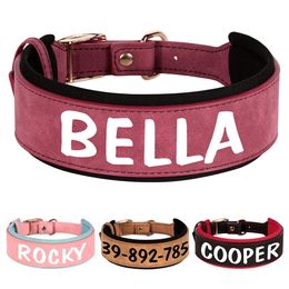 Personalised PU Leather Dog Collar Necklace Wide Padded Pet ID Collars Free Print Dogs Name for Small Medium Large 240508