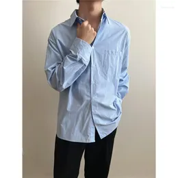 Men's Dress Shirts Blue White Long Sleeved Shirt Men Fashion Social Mens Korean Loose Casual Office Formal M-2XL