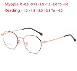 05 075 To 40 Stainless Steel Nearsighted Glasses Women Men Metal Polygon Prescription Eyeglasses 10 15 40 Sunglasses1240311