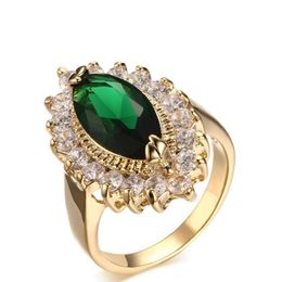 Teardrop Shaped Women Ring Inlaid Green Crystal 18k Yellow Gold Gilled Elegant Lady Girlfriend Finger Band Ring Gift Size 88021425