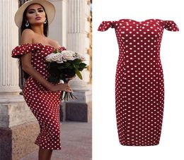 Fashion Summer Women Dress Sexy Off Shoulder Short Sleeve Polka Dot DressTight Style Short Party Beach Dresses7590783