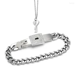 Charm Bracelets Exquisite Love Heart Lock Bracelet Bangle Key Pendant Necklace Gift For Boyfriend Girlfriend Engagement