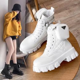 Casual Shoes Women Boots In Motorcycle Ankle Wedges Female Lace Up Platforms White Black Leather Oxford Mujer Bag