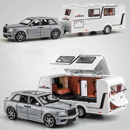 Diecast Model Cars 1 32 Rolls Royce Cullinan Trailer RV Alloy Car Model Die Cast Metal Off road Camping Car Model Sound and Light Childrens Toy GiftsL2405