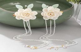 FORSEVEN Chinese Style White Flower Leaf Pearls Long Tassel Hairpin Clips Headpieces Hanfu Dress Hair Decorative Jewelry H091673855465301