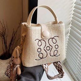 Shoulder Bags Fashion Woven Handbag Ladies 2024 Beach Holiday Bag Broadband Bucket Straw Purses And Handbags