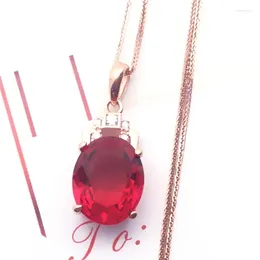 Chains Inlaid Crystal Ruby Pendant Plated 14K Rose Gold Necklace Classic Light Luxury Wedding Ladies Jewellery