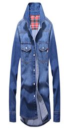 Men039s TShirts Denim Men Cotton Jeans Fashion Autumn Slim Long Sleeve Cowboy Stylish Wash Tops Asian Size 3XL 8WFB3981414