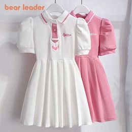 Girl's Dresses Bear collar girl summer dress fluffy sleeves polo neckline A-line dress casual college style childrens clothing fashion dressL2405