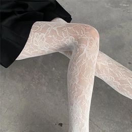Women Socks Lolita Lace Fishnet Stockings Pantyhose Retro Slim Super Stretch Leggings Sexy Pattern Underwear White Tights