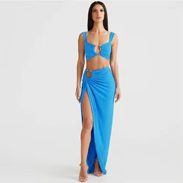 Work Dresses Beach Vacation Style Sexy Camisole Split Half Two Piece For Women S Slim Fit Spicy Girl Wrap Hip Skirt Set