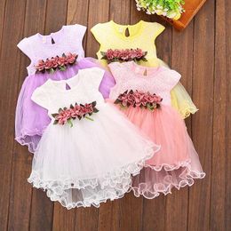 Sukienki dla dziewczyn Super Cute Cute Baby Girl Summer Floral Sukienka Princess Party Sheer Floral Sukienka 0-3y Clothingl240508