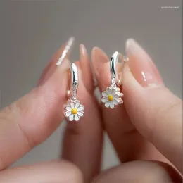 Dangle Earrings Cute Daisy Flower Pendant Hoop For Women 2024 Trending Korean Sweet Circle Girl Wedding Party Jewelry Gift