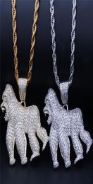 Fashion Walking Gorilla Pendant Iced Out Bling CZ Stone Animal Necklaces For Men Rapper Hip Hop Jewelry1522852