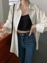 Women's Blouses Aoaiiys White Shirt Women Tops Long Sleeve Blouse Cotton Casual Blue Turn Down Collar Button Up Shirts Loose 2024