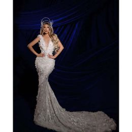 Mermaid Prom Dresses Sleeveless V Neck Halter Appliques Sequins Floor Length Beaded Celebrity Diamonds Evening Dress Bridal Gowns Plus Size Custom Made 0431