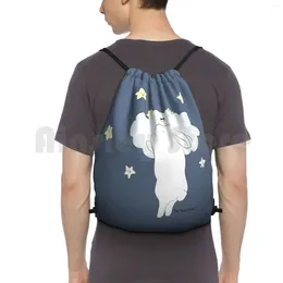Backpack Sleepy Drawstring Bags Gym Bag Waterproof Cloud Animals Night Sleep Pastel Kawaii Cute