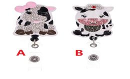 Cute Key Ring Animal COW Rhinestone Retractable ID Holder For Nurse Name Accessories Badge Reel With Alligator Clip3485985