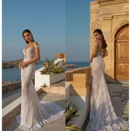 Rokman Mermaid Off Appliques Dresses Lian Lace The Shoulder Trumpet Wedding Dress Sweep Train Backless Robe De Mariee