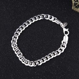 Link Bracelets Hiphop Style 8mm 18cm 925 Sterling Silver Flat Side Cuban Chain