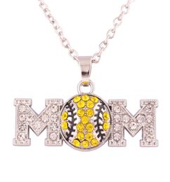 Sporty Style Rhinestone Crystal Baseball MOM Pendent With Enamel Antique Silver Plated Necklace Jewelry20244497113579