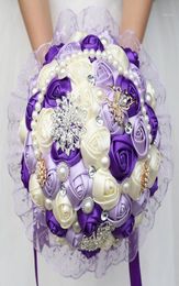 Large Purple Bridal Wedding Bouquet Pearl Bridesmaid Artificial Flowers Buque De Noiva Diamond Bouquets Marriage Gift W28013220891