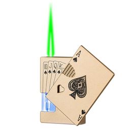 Wholesale Poker Metal Luminous Visible Gas Unfilled Bin Wind Proof Green Flame Poker Lighter Creative Gas Unfilled Igniter For Smoking