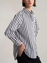 Women's Blouses Women Shirt Simple Casual Loose Classic Black And White Striped Lapel Embroidered