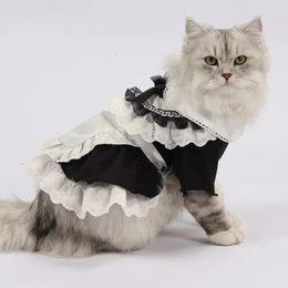 Pet Maid Outfit for Cat Princess Dresses Adorable Costume with Headwear for Cats Dogs Birthday Party Cat Costume 240507