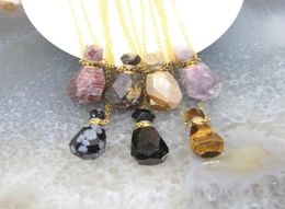 Charms Natural Obsidian Faceted Perfume Bottle Pendants NecklacesPink Tourmaline Quartz Essential Oil Diffuser Vial Jewelry8898631